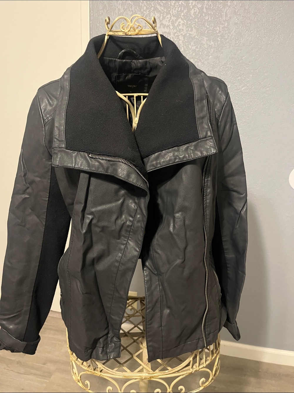 Wesc Black Mixed-Media Faux Leather Draped Jacket
